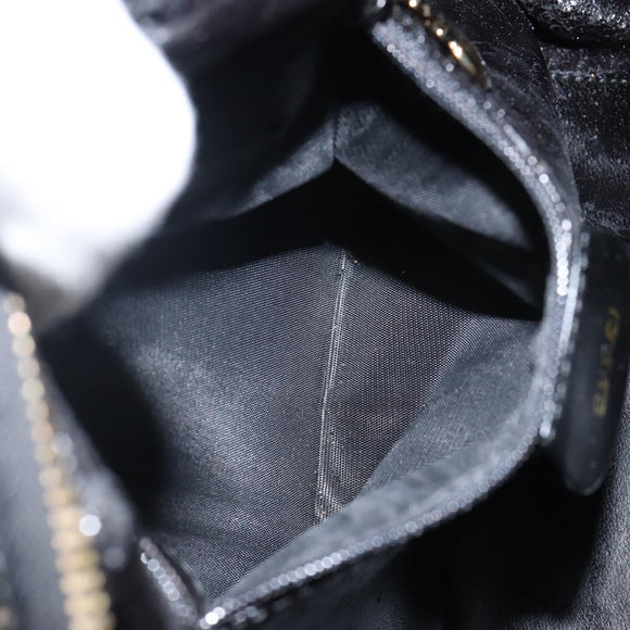 GUCCI Bamboo Hand Bag Enamel Black Gold 000 3270 0323 Auth SW1517