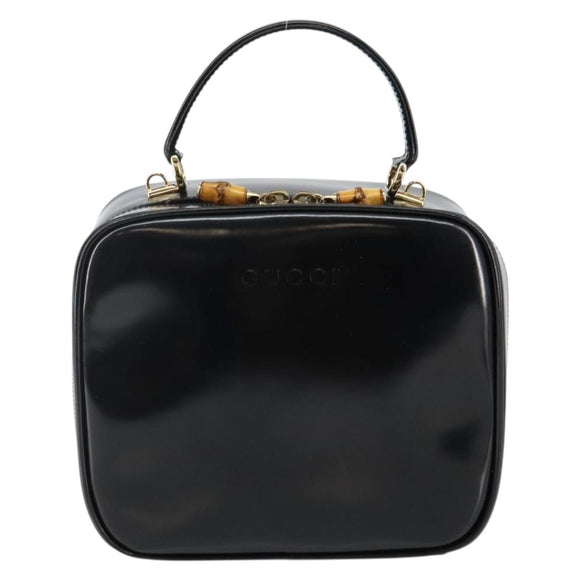 GUCCI Bamboo Hand Bag Enamel Black Gold 000 3270 0323 Auth SW1517