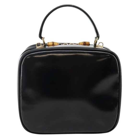 GUCCI Bamboo Hand Bag Enamel Black Gold 000 3270 0323 Auth SW1517