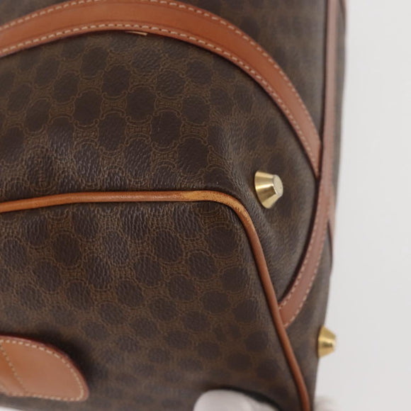 CELINE Macadam Canvas Boston Bag PVC Brown Gold Auth SW1520