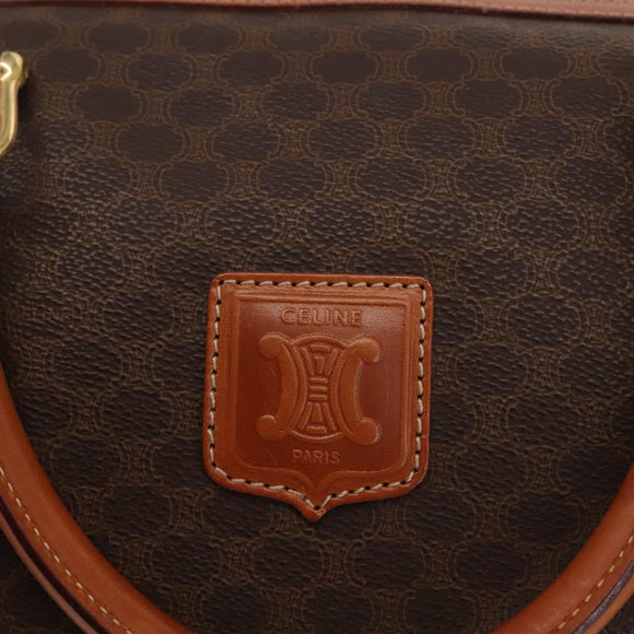 CELINE Macadam Canvas Boston Bag PVC Brown Gold Auth SW1520