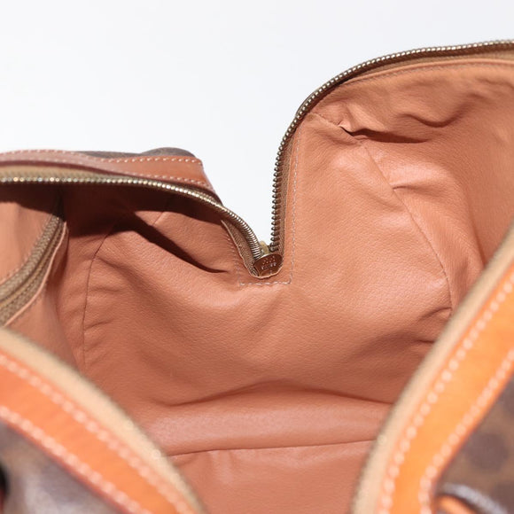 CELINE Macadam Canvas Boston Bag PVC Brown Gold Auth SW1520