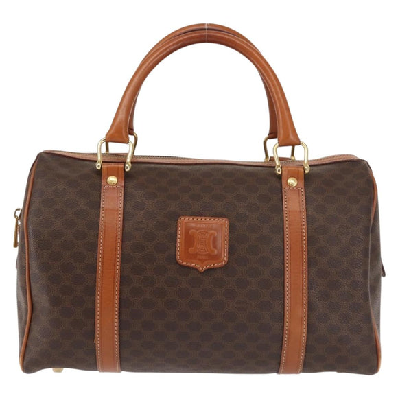 CELINE Macadam Canvas Boston Bag PVC Brown Gold Auth SW1520