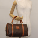 CELINE Macadam Canvas Boston Bag PVC Brown Gold Auth SW1520-21