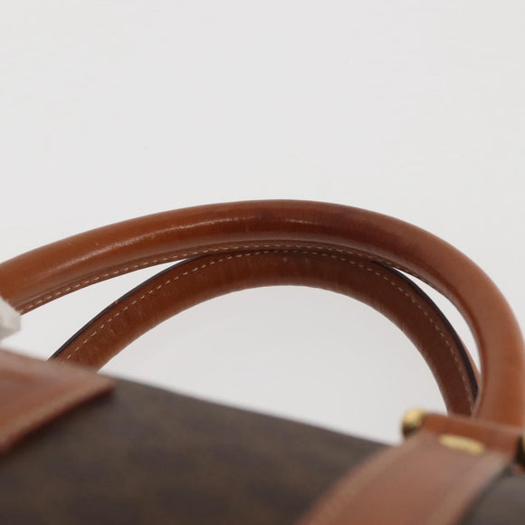 CELINE Macadam Canvas Boston Bag PVC Brown Gold Auth SW1520