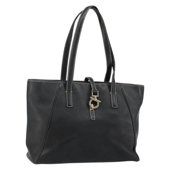 Salvatore Ferragamo Tote Bag Leather Black Gold Auth SW1521