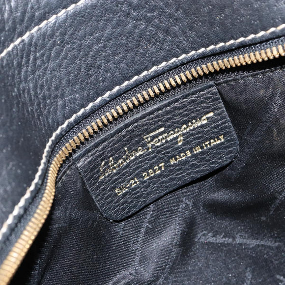 Salvatore Ferragamo Tote Bag Leather Black Gold Auth SW1521