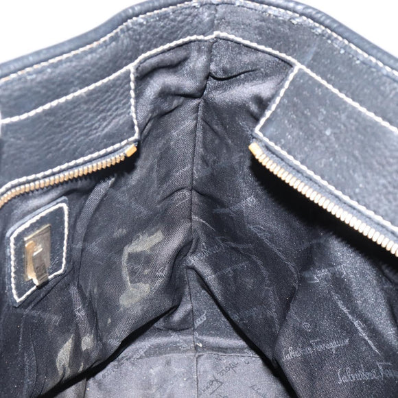 Salvatore Ferragamo Tote Bag Leather Black Gold Auth SW1521