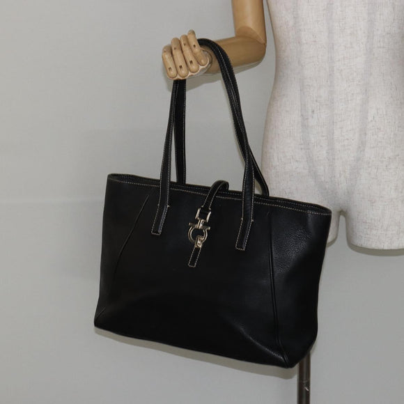 Salvatore Ferragamo Tote Bag Leather Black Gold Auth SW1521