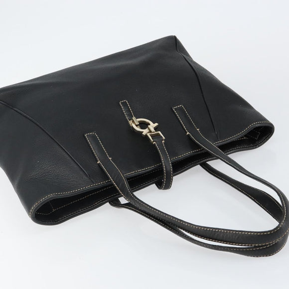 Salvatore Ferragamo Tote Bag Leather Black Gold Auth SW1521