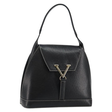 VALENTINO Hand Bag Leather Black Gold Auth SW1523