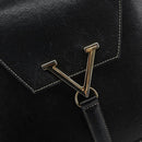 VALENTINO Hand Bag Leather Black Gold Auth SW1523-17