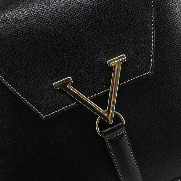 VALENTINO Hand Bag Leather Black Gold Auth SW1523