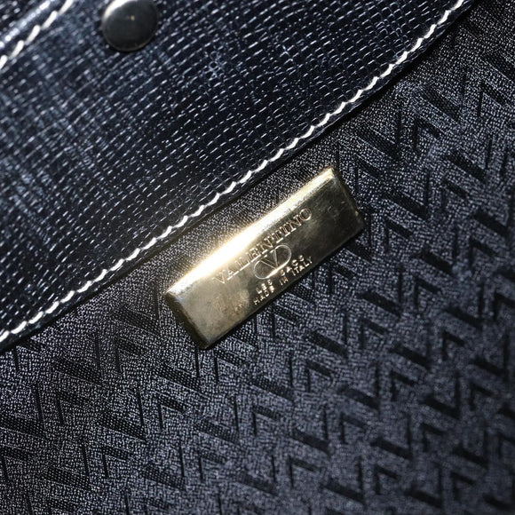 VALENTINO Hand Bag Leather Black Gold Auth SW1523