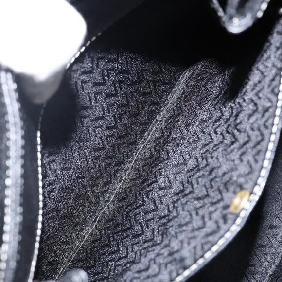 VALENTINO Hand Bag Leather Black Gold Auth SW1523