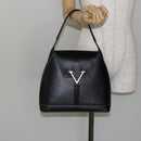 VALENTINO Hand Bag Leather Black Gold Auth SW1523-21
