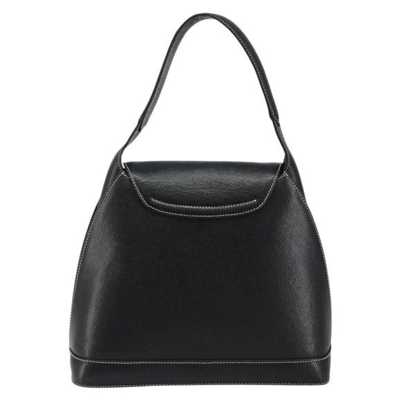 VALENTINO Hand Bag Leather Black Gold Auth SW1523