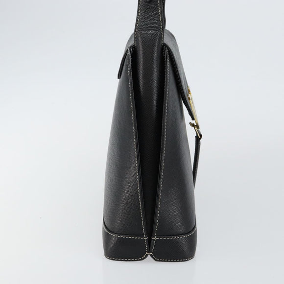 VALENTINO Hand Bag Leather Black Gold Auth SW1523