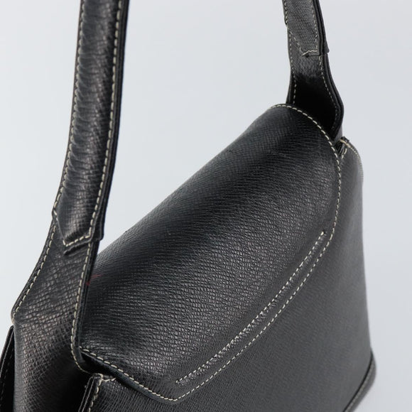 VALENTINO Hand Bag Leather Black Gold Auth SW1523