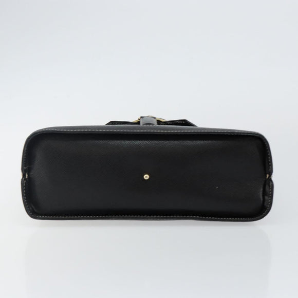 VALENTINO Hand Bag Leather Black Gold Auth SW1523