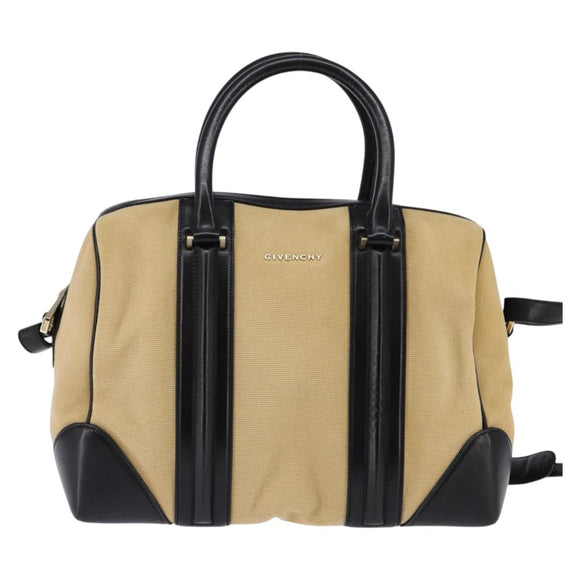 GIVENCHY Lucrezia Hand Bag Canvas Leather 2way Beige Gold Auth SW1524
