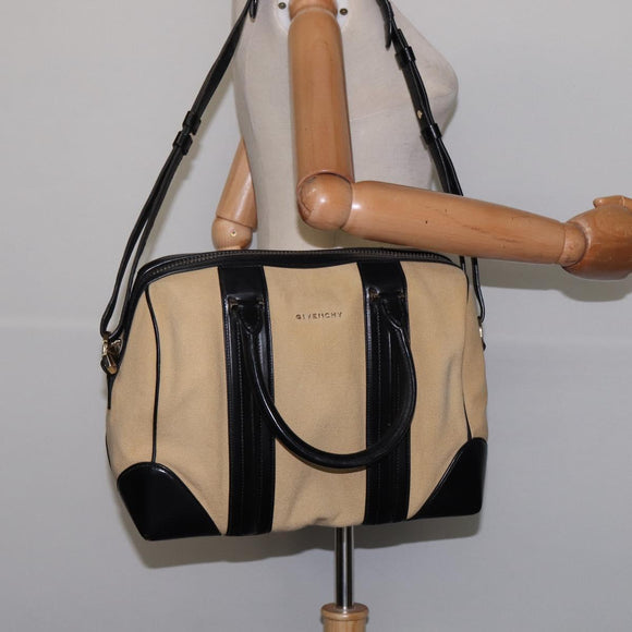 GIVENCHY Lucrezia Hand Bag Canvas Leather 2way Beige Gold Auth SW1524