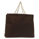 PRADA Chain Hand Bag Satin Brown Gold Auth SW1527-1