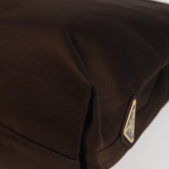 PRADA Chain Hand Bag Satin Brown Gold Auth SW1527