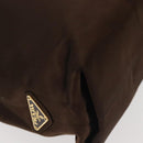 PRADA Chain Hand Bag Satin Brown Gold Auth SW1527-16