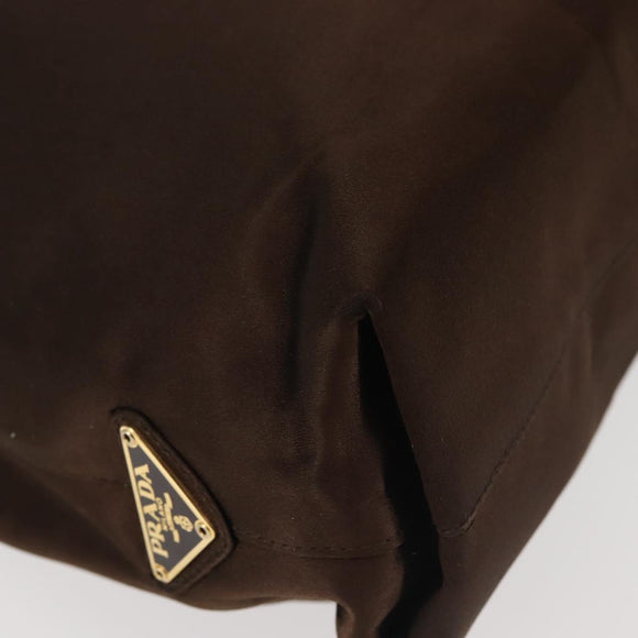 PRADA Chain Hand Bag Satin Brown Gold Auth SW1527