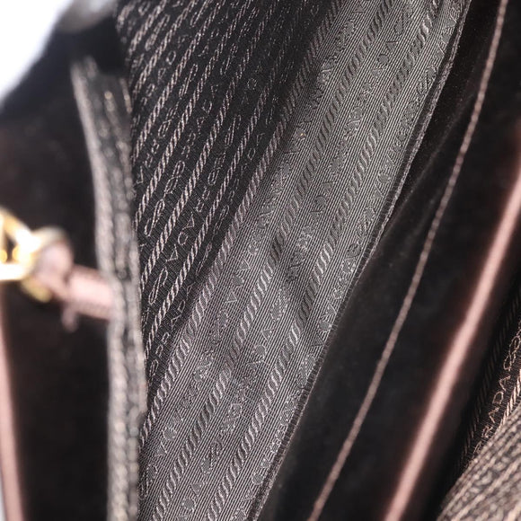 PRADA Chain Hand Bag Satin Brown Gold Auth SW1527