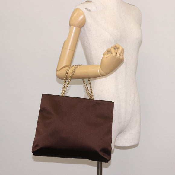 PRADA Chain Hand Bag Satin Brown Gold Auth SW1527