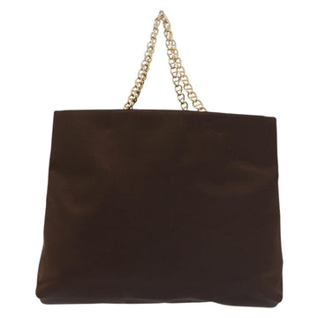 PRADA Chain Hand Bag Satin Brown Gold Auth SW1527 - 0
