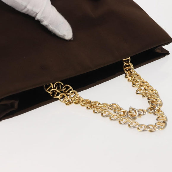 PRADA Chain Hand Bag Satin Brown Gold Auth SW1527