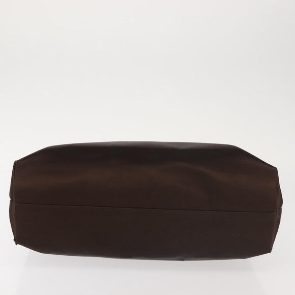 PRADA Chain Hand Bag Satin Brown Gold Auth SW1527