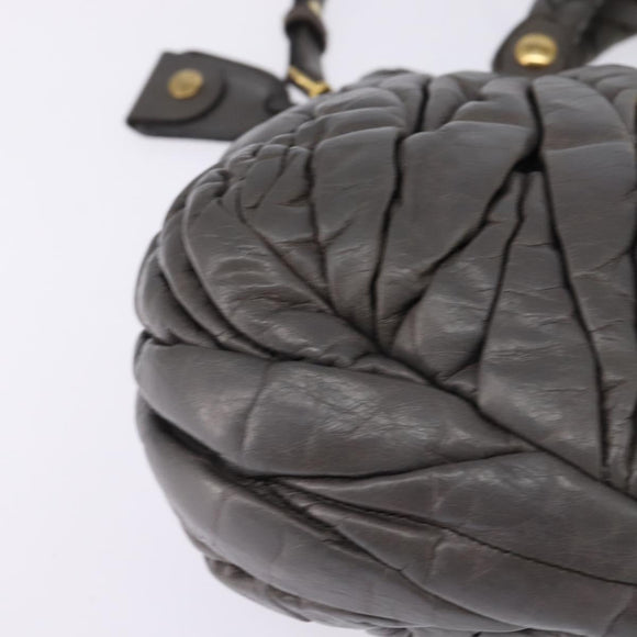 Miu Miu Matelasse Hand Bag Leather 2way Gray Gold Auth SW1535