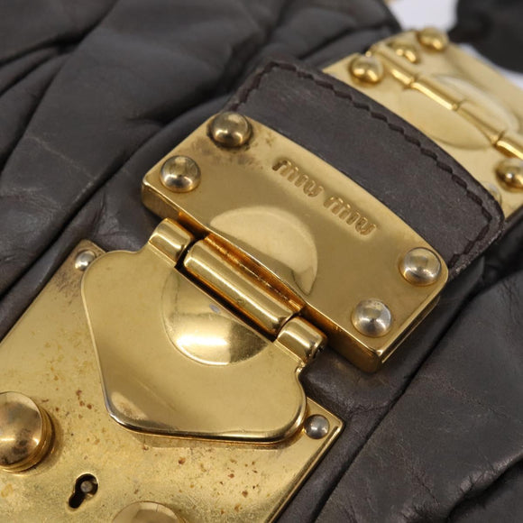 Miu Miu Matelasse Hand Bag Leather 2way Gray Gold Auth SW1535