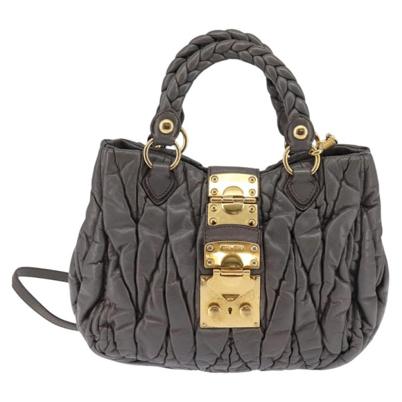 Miu Miu Matelasse Hand Bag Leather 2way Gray Gold Auth SW1535