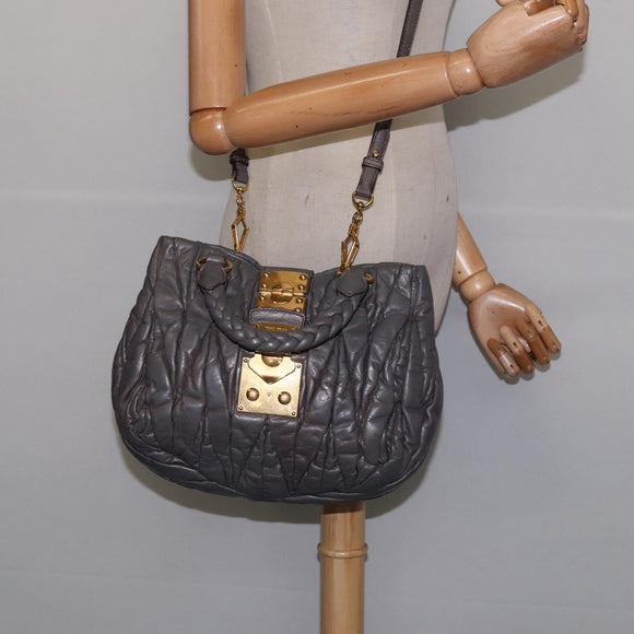 Miu Miu Matelasse Hand Bag Leather 2way Gray Gold Auth SW1535
