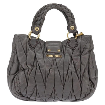 Miu Miu Matelasse Hand Bag Leather 2way Gray Gold Auth SW1535 - 0