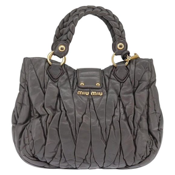 Miu Miu Matelasse Hand Bag Leather 2way Gray Gold Auth SW1535