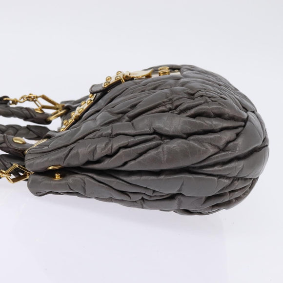 Miu Miu Matelasse Hand Bag Leather 2way Gray Gold Auth SW1535