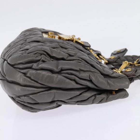 Miu Miu Matelasse Hand Bag Leather 2way Gray Gold Auth SW1535