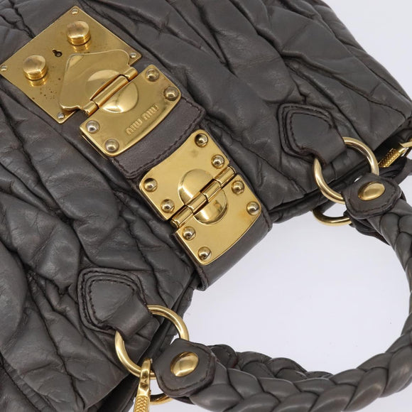 Miu Miu Matelasse Hand Bag Leather 2way Gray Gold Auth SW1535