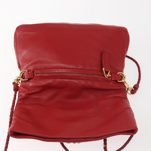 Miu Miu Bijoux Shoulder Bag Leather Red Gold Auth SW1539
