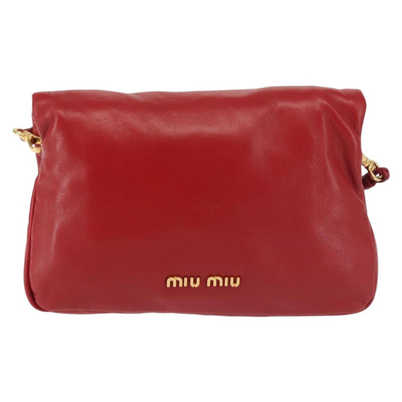 Miu Miu Bijoux Shoulder Bag Leather Red Gold Auth SW1539