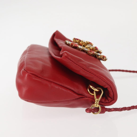 Miu Miu Bijoux Shoulder Bag Leather Red Gold Auth SW1539