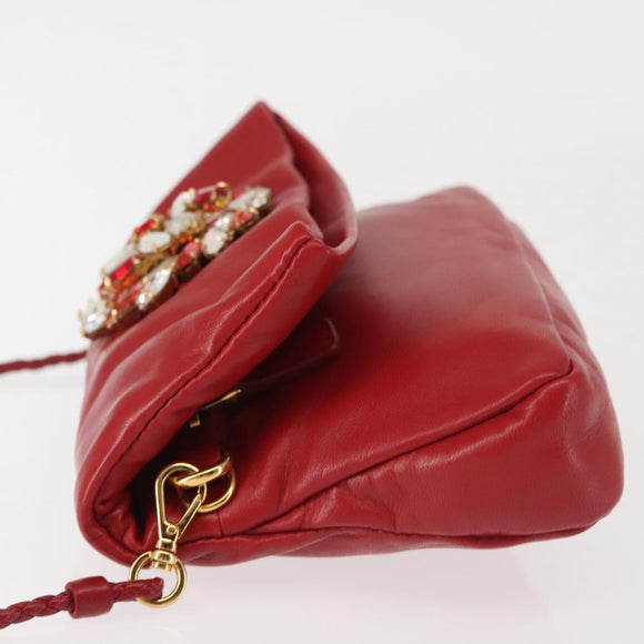 Miu Miu Bijoux Shoulder Bag Leather Red Gold Auth SW1539