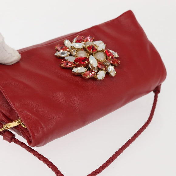 Miu Miu Bijoux Shoulder Bag Leather Red Gold Auth SW1539