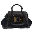 GUCCI GG Canvas Hand Bag Black Gold Auth SW1542-1